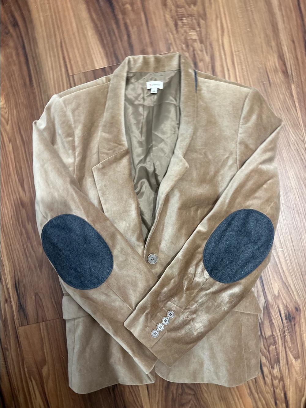 Cremieux Women's Tan Velvet Blazer Size 12 Navy Elbow Patches